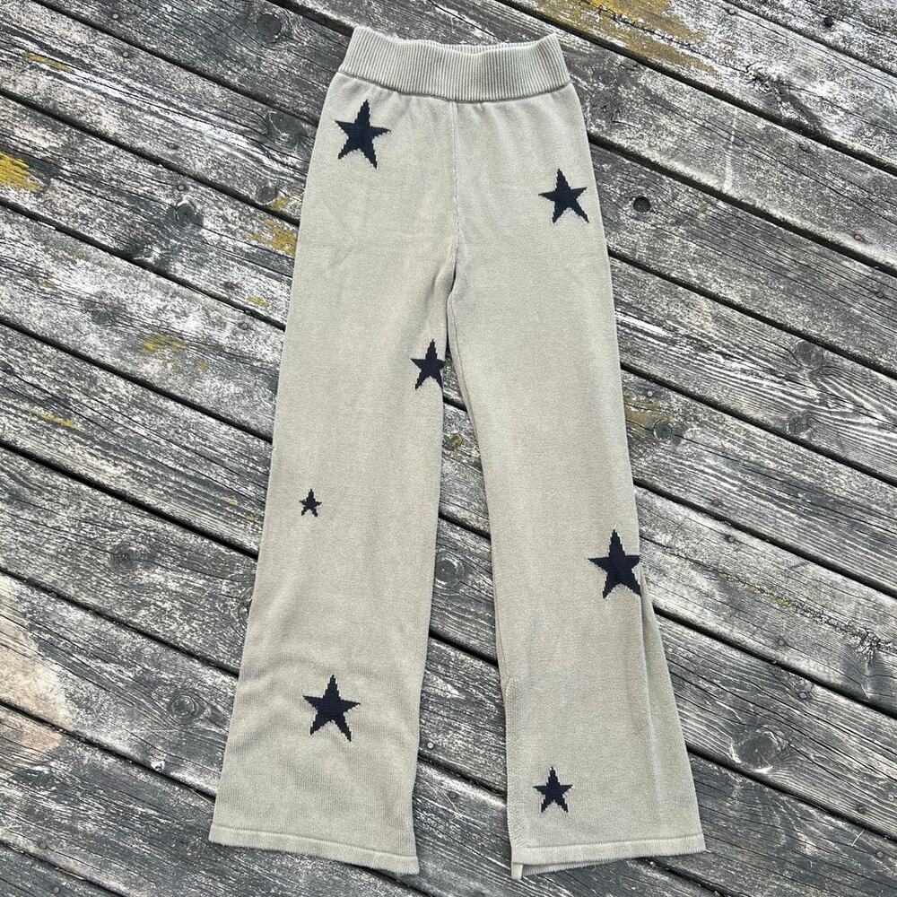 Pistola Star Knit Pants Women XS Green Black Wide Leg Flare Lounge Excellent